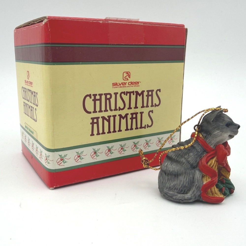 Silver Deer Christmas Animals Ornament Grey Tom Rubel Cat‎ 1990